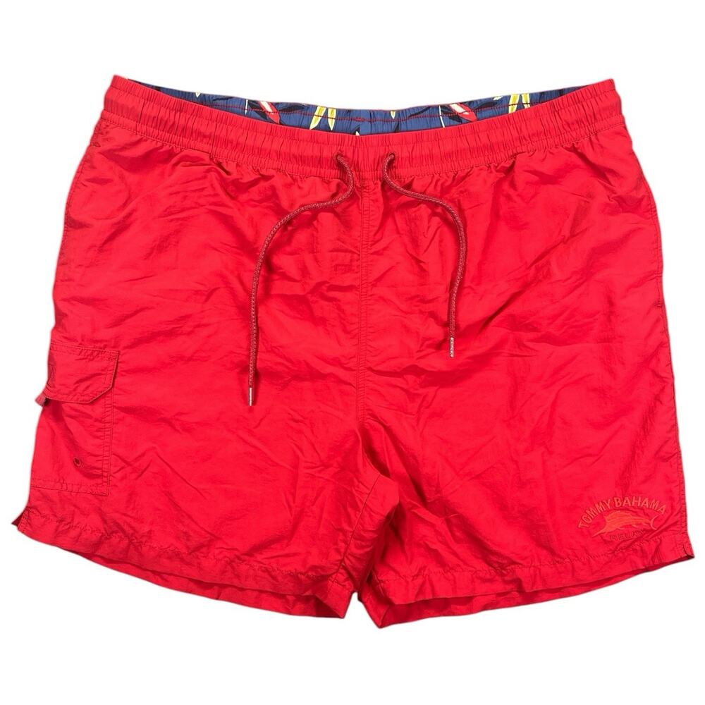 Tommy Bahama Relax Swim Trunks Red XXL Nylon Drawstring Mesh Lined Marlin Logo